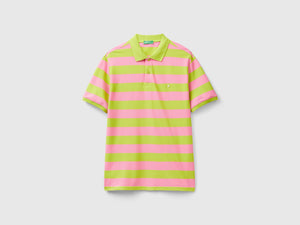 Polo a righe rosa e giallo lime