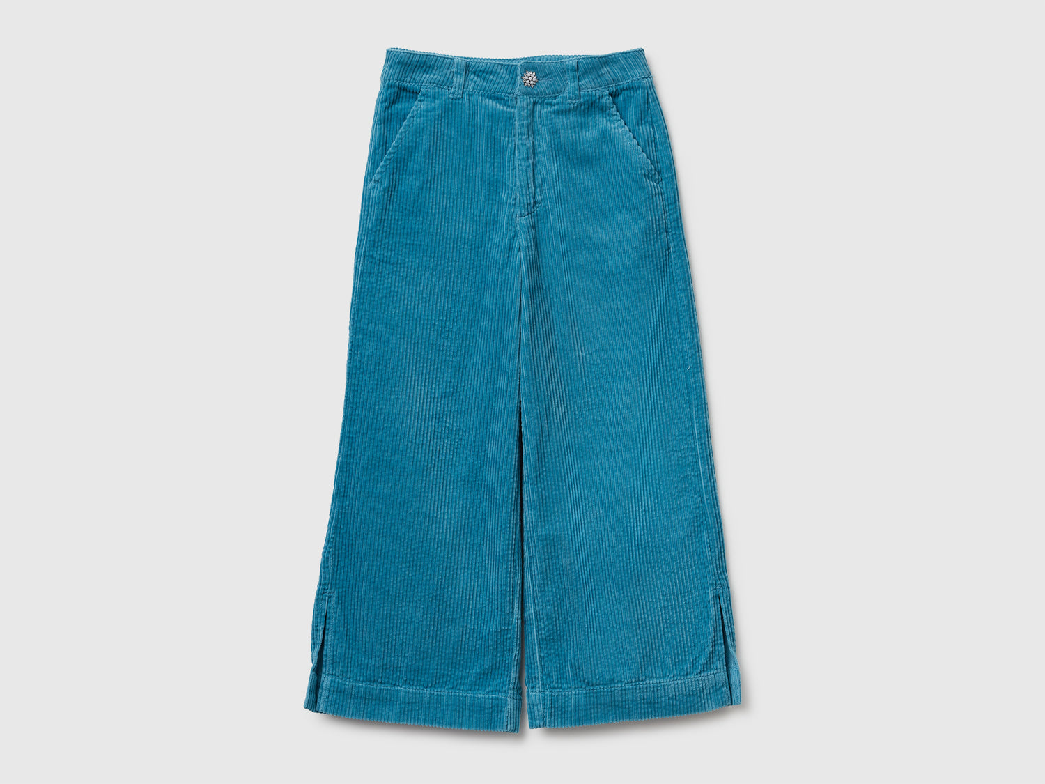 Pantaloni wide fit in velluto da bambina turchese | Benetton Outlet