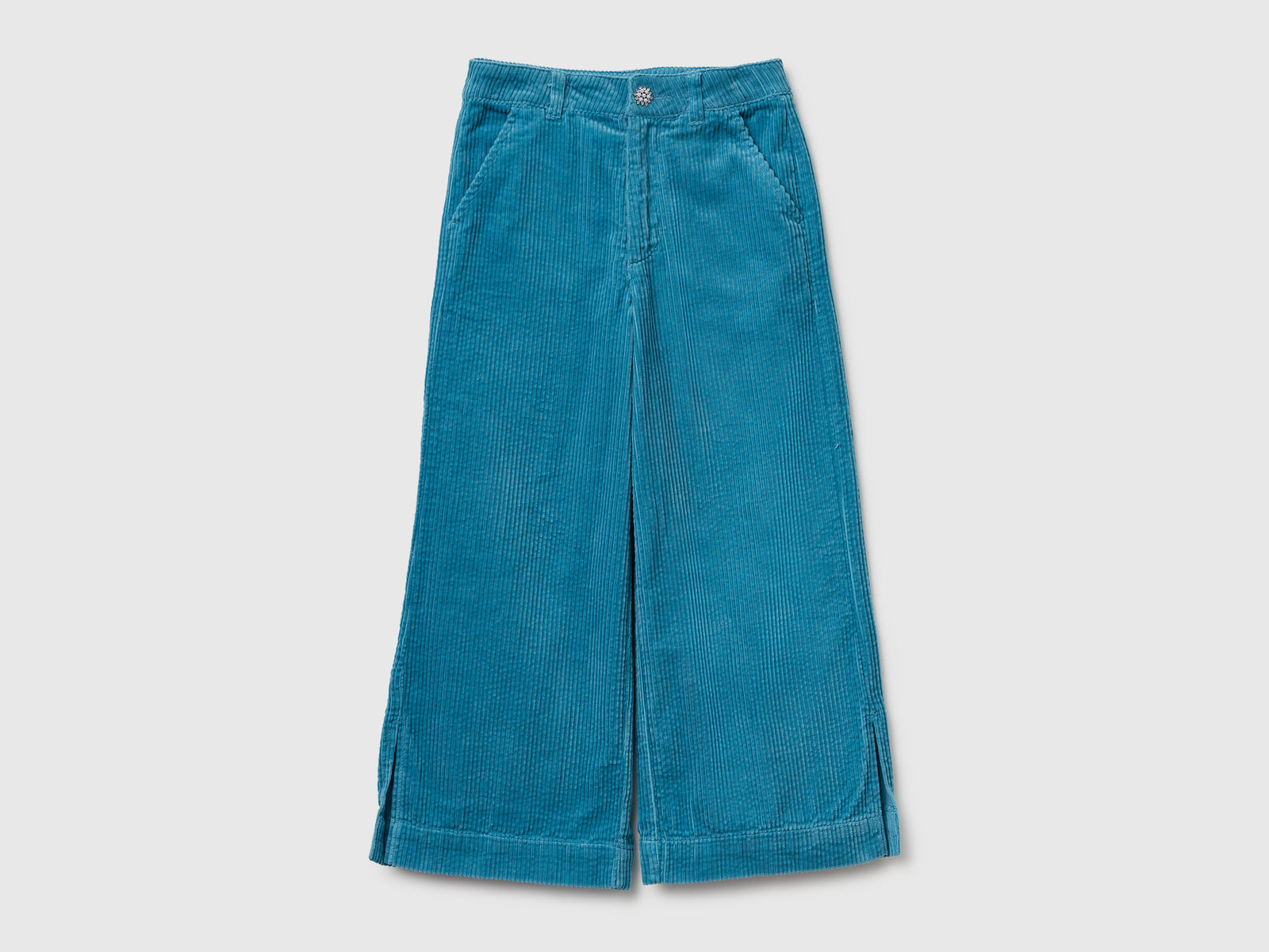 Pantaloni wide fit in velluto da bambina turchese | Benetton Outlet