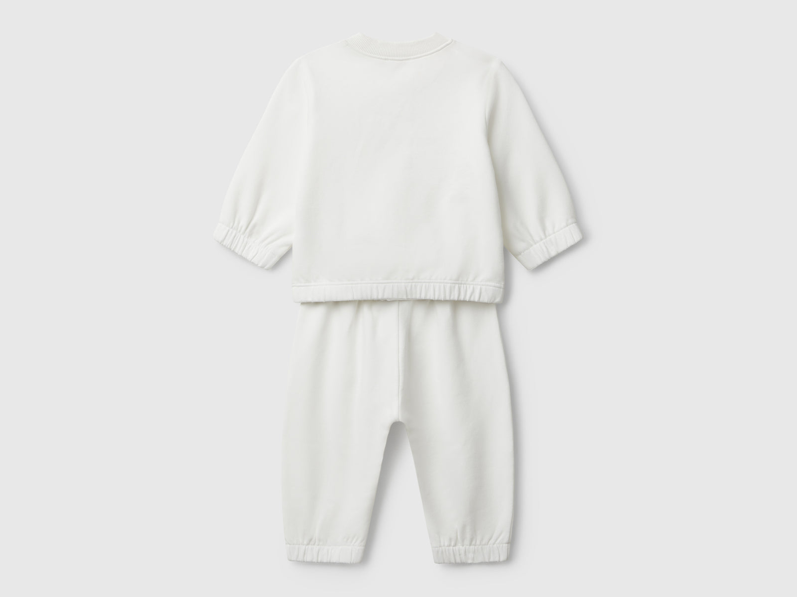 Completino in felpa di cotone da neonato bianco panna 2 | Benetton Outlet