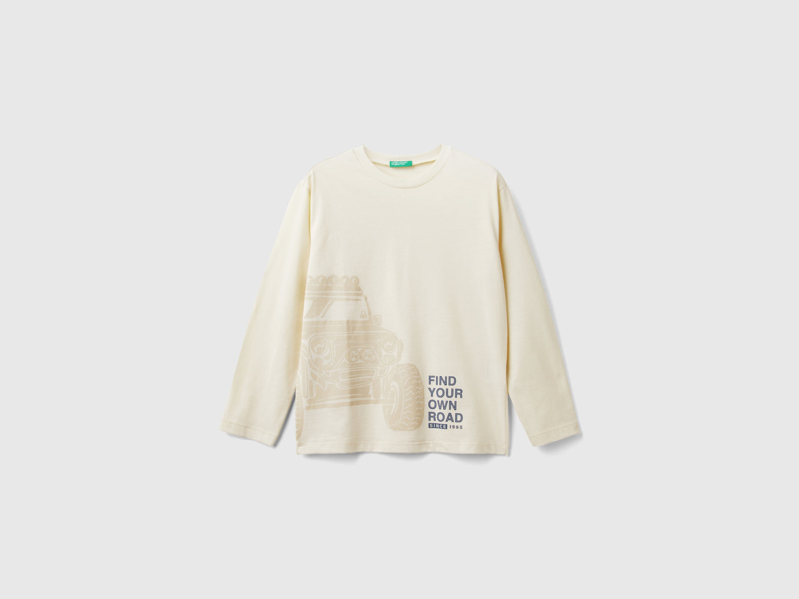 T-shirt in caldo cotone con stampa davanti e dietro da bambino bianco panna | Benetton Outlet