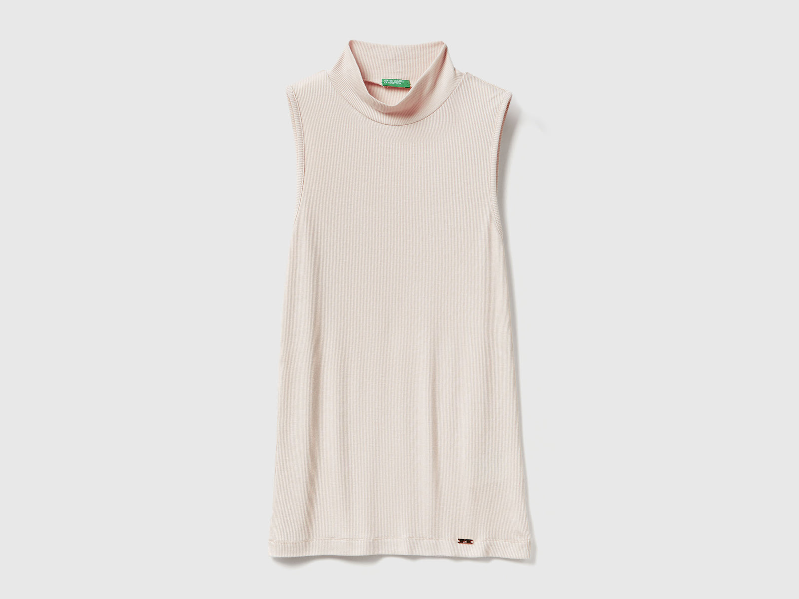 T-shirt smanicata con collo alto da donna beige | Benetton Outlet