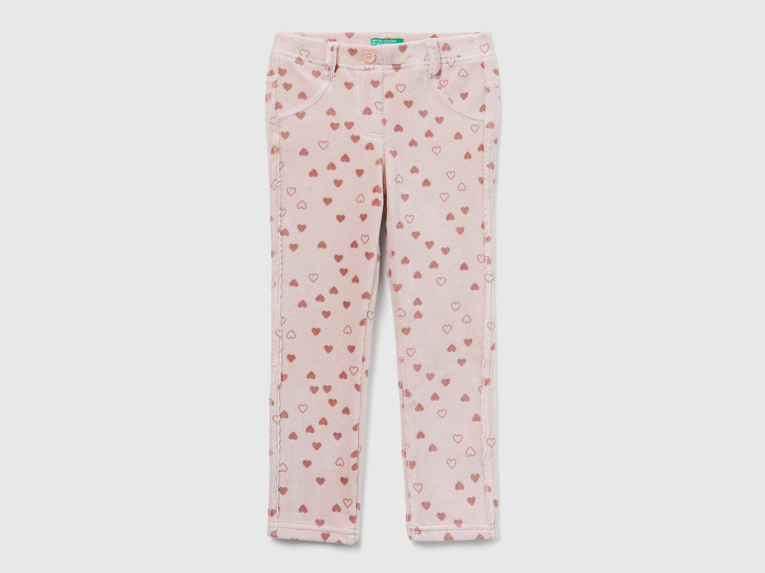 Pantaloni slim fit in ciniglia da bimba rosa | Benetton Outlet