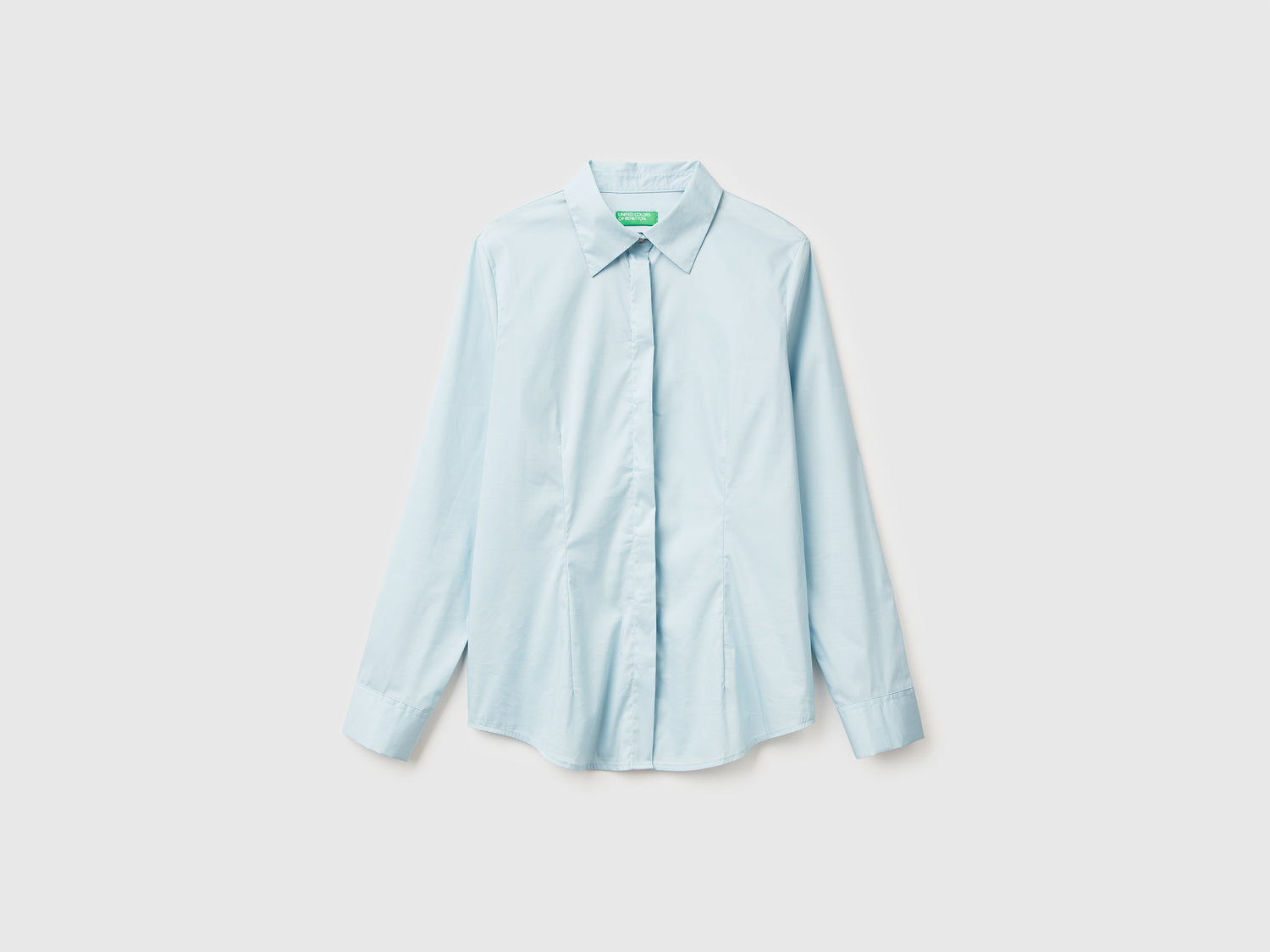 Camicia in misto cotone stretch da donna azzurro | Benetton Outlet