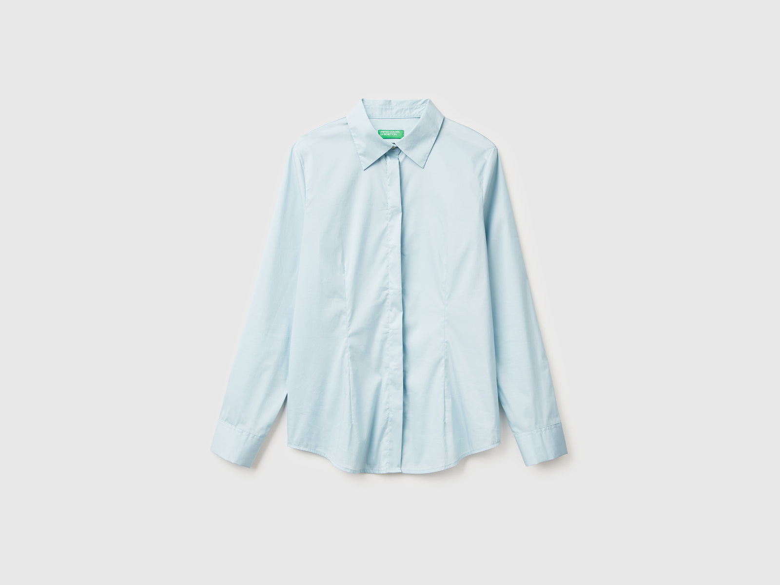 Camicia in misto cotone stretch da donna azzurro | Benetton Outlet