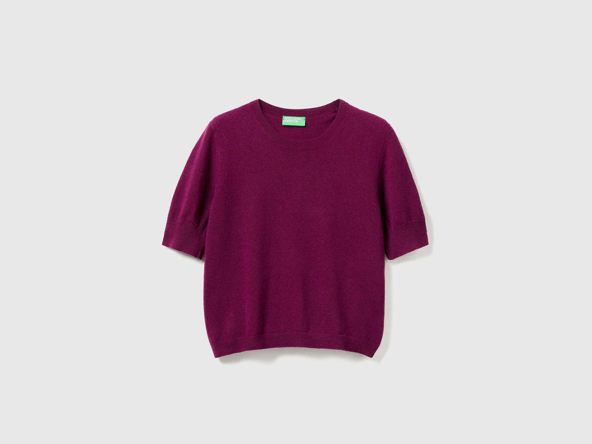Maglia manica corta viola in pura lana Merino