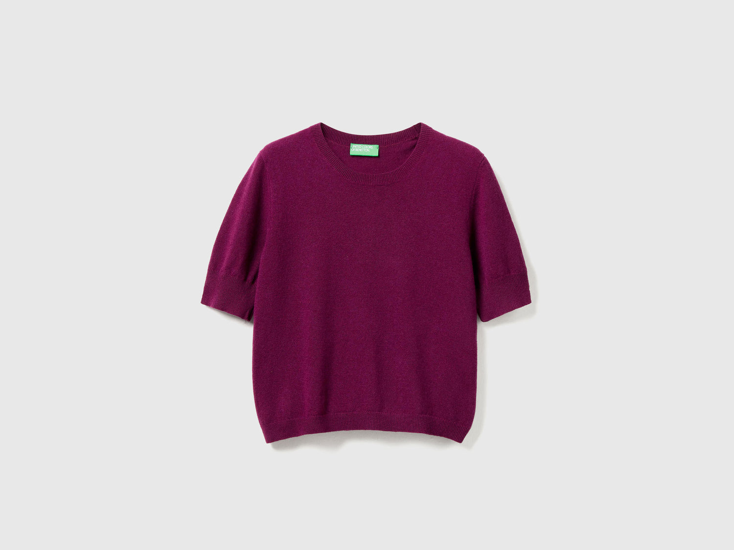 Maglia manica corta viola in pura lana Merino da donna prugna | Benetton Outlet