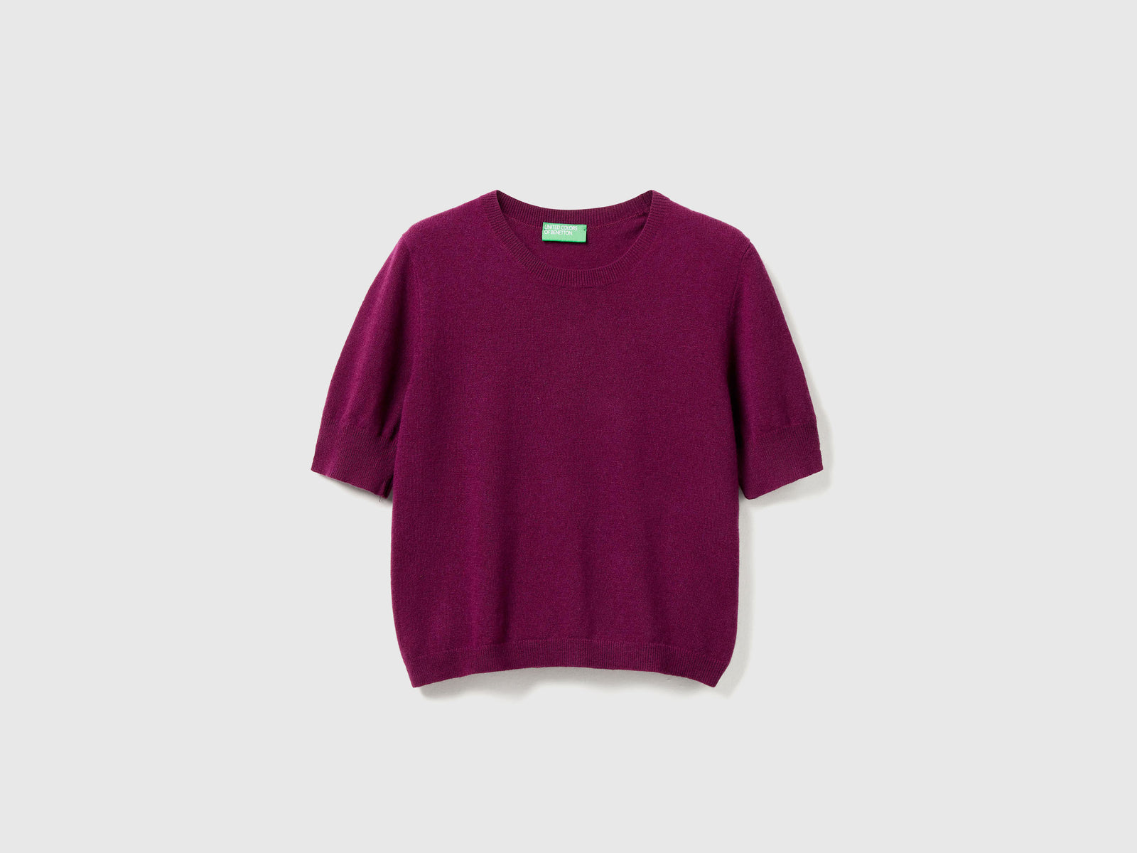 Maglia manica corta viola in pura lana Merino da donna prugna | Benetton Outlet