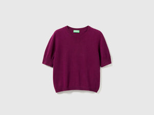 Maglia manica corta viola in pura lana Merino