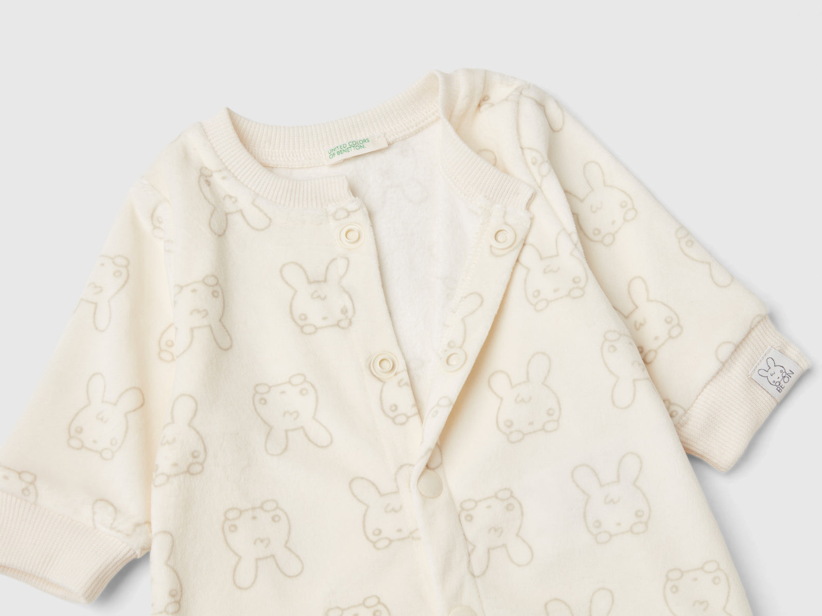Tutina lunga con stampa coniglietto da neonato bianco panna 3 | Benetton Outlet