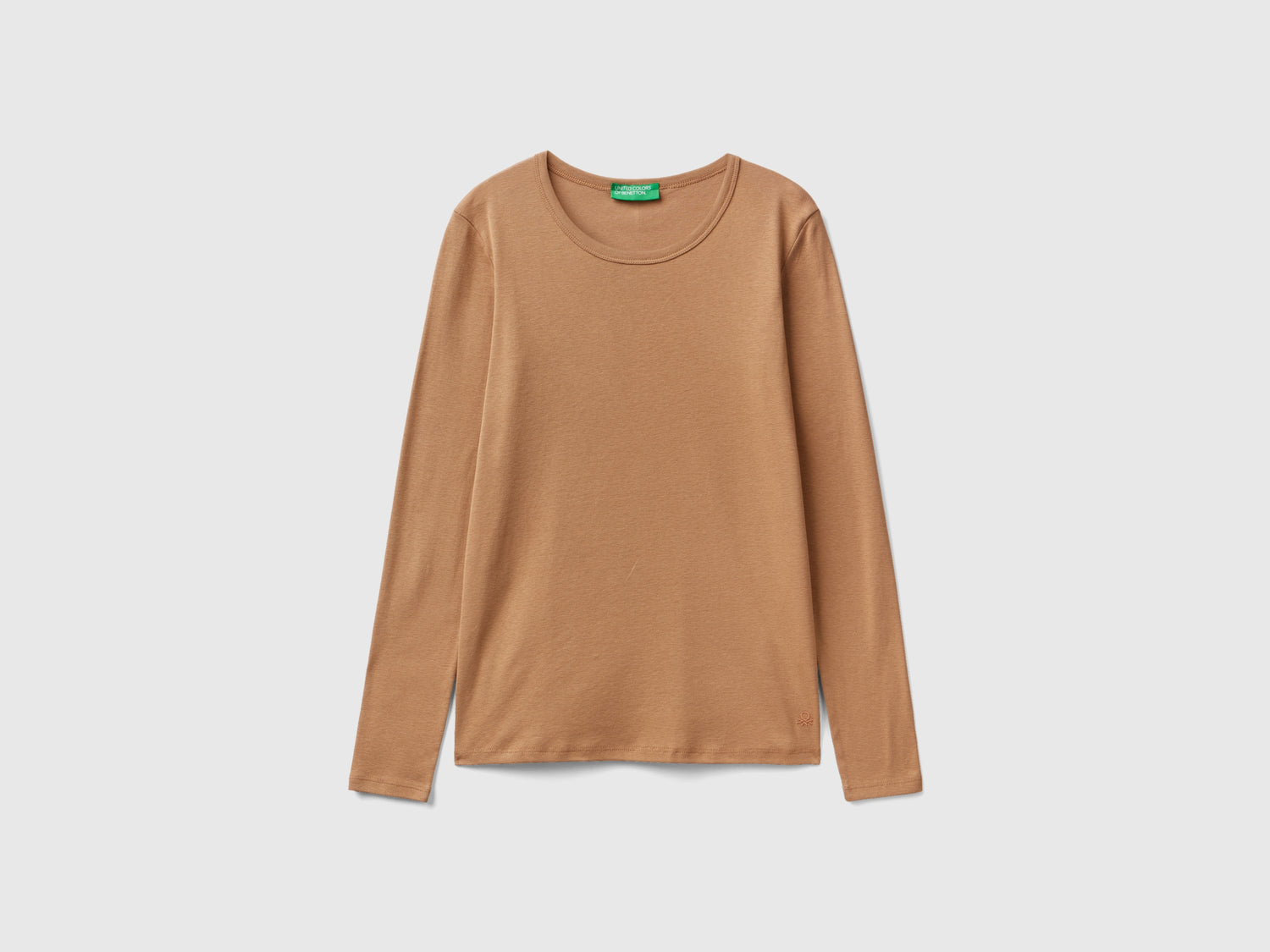T-shirt a manica lunga in puro cotone da donna cammello | Benetton Outlet