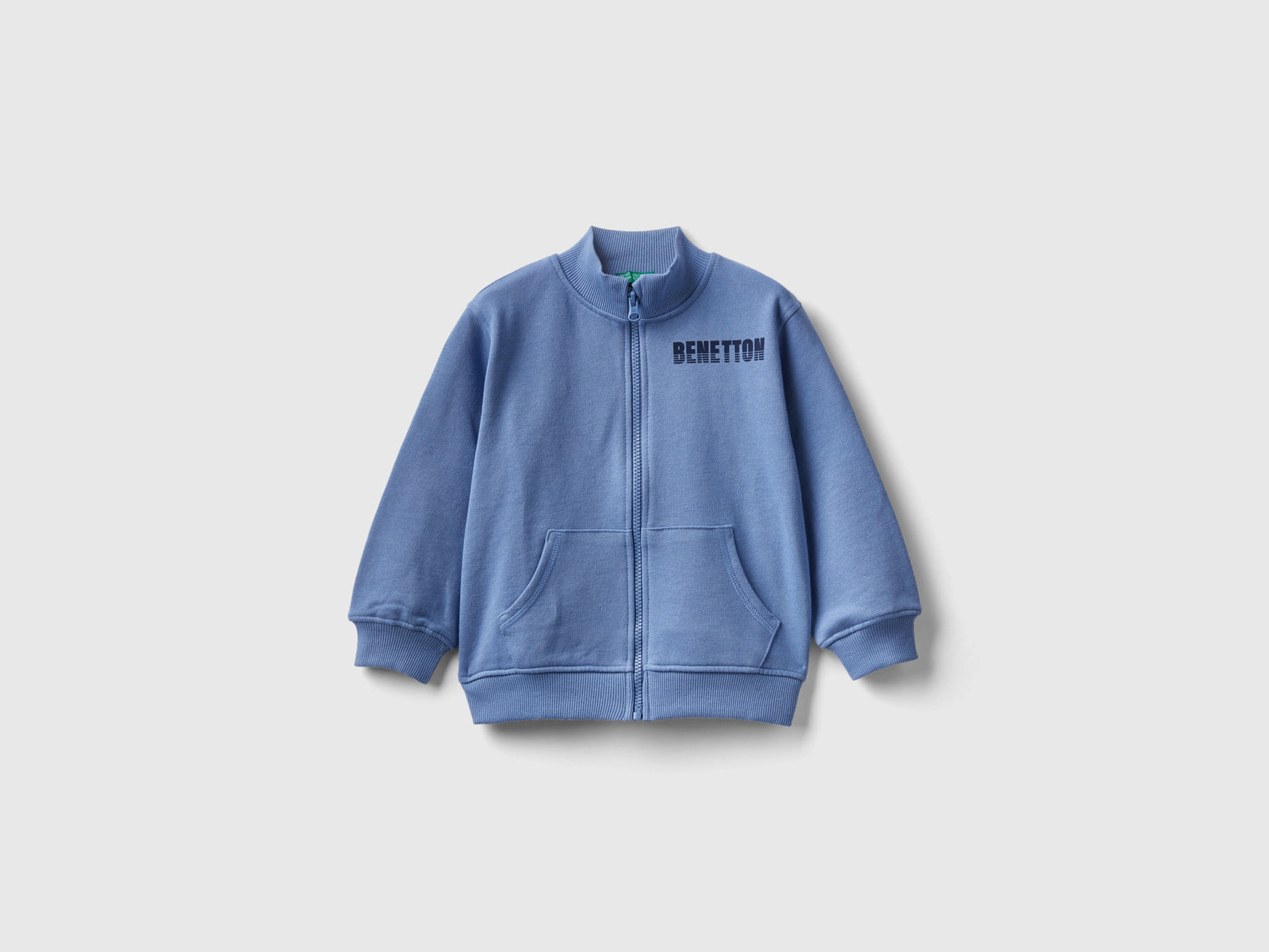 Felpa in cotone bio con zip da bimbo azzurro | Benetton Outlet