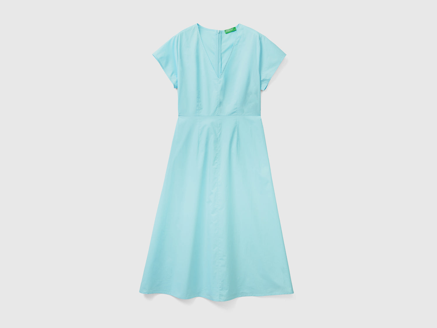 Abito lungo in puro cotone con scollo a V da donna azzurro | Benetton Outlet