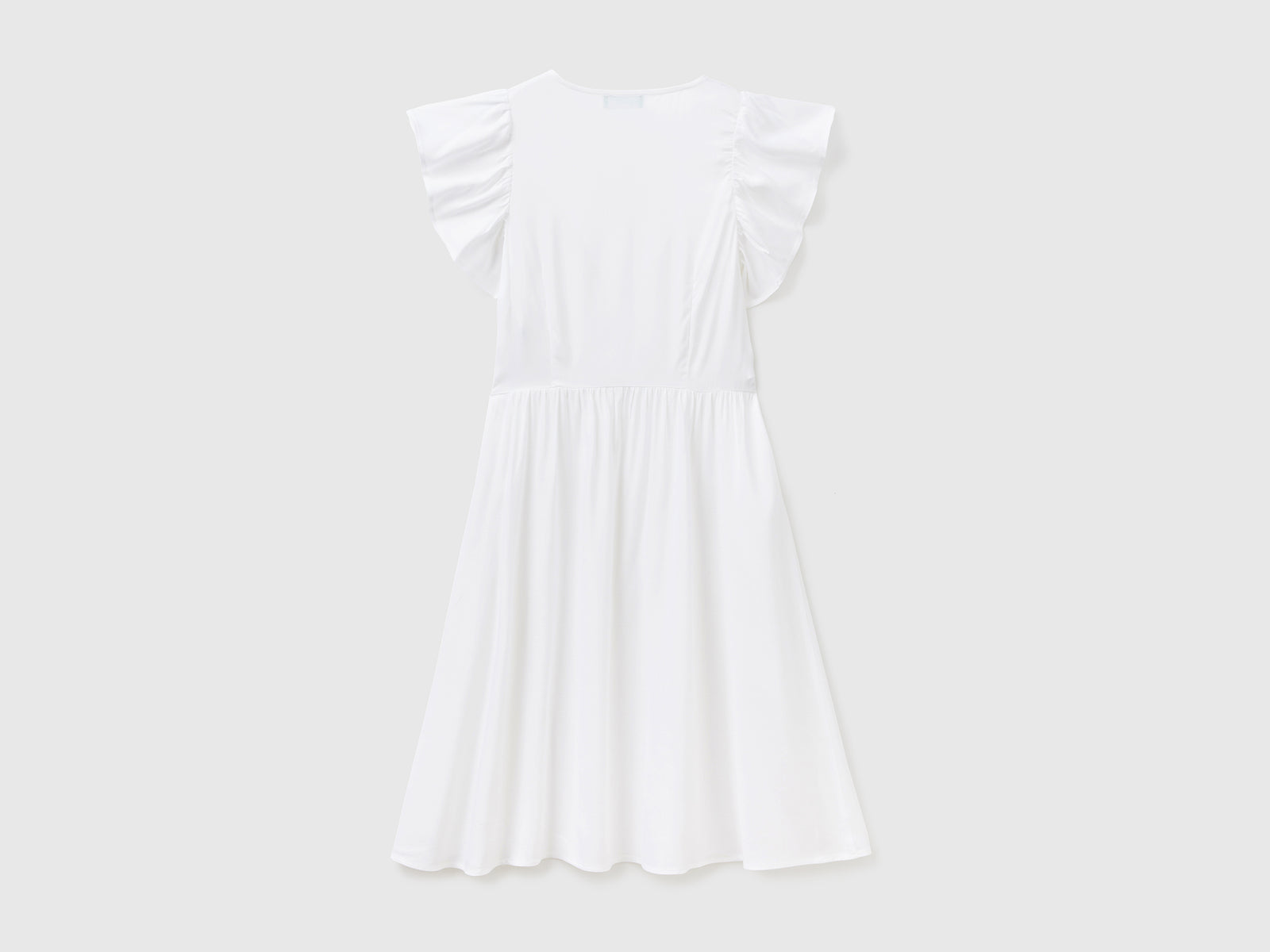 Vestito corto con scollo a V in tessuto fluido e leggero di pura viscosa da donna bianco 2 | Benetton Outlet