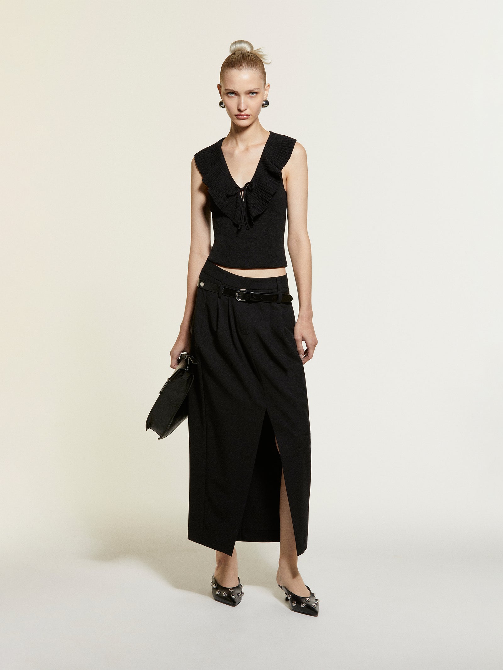 Top in maglia con rouches da donna nero 3 | Sisley Outlet