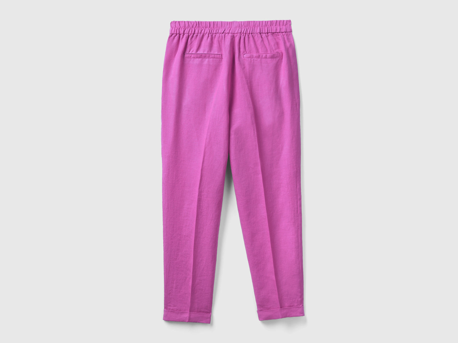 Pantaloni lunghi in puro lino con taglio cropped e gamba affusolata da donna fucsia 2 | Benetton Outlet