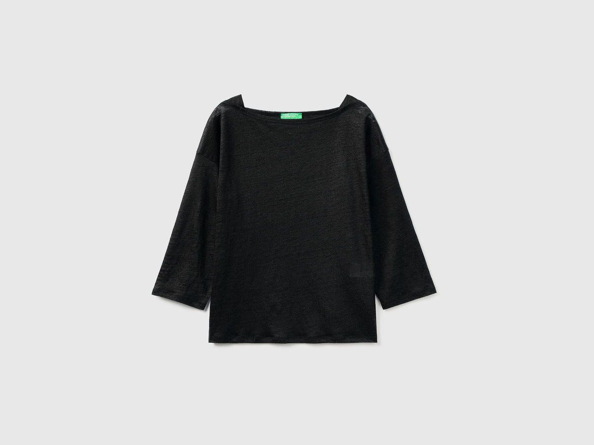 T-shirt in 100% lino con manica 3/4