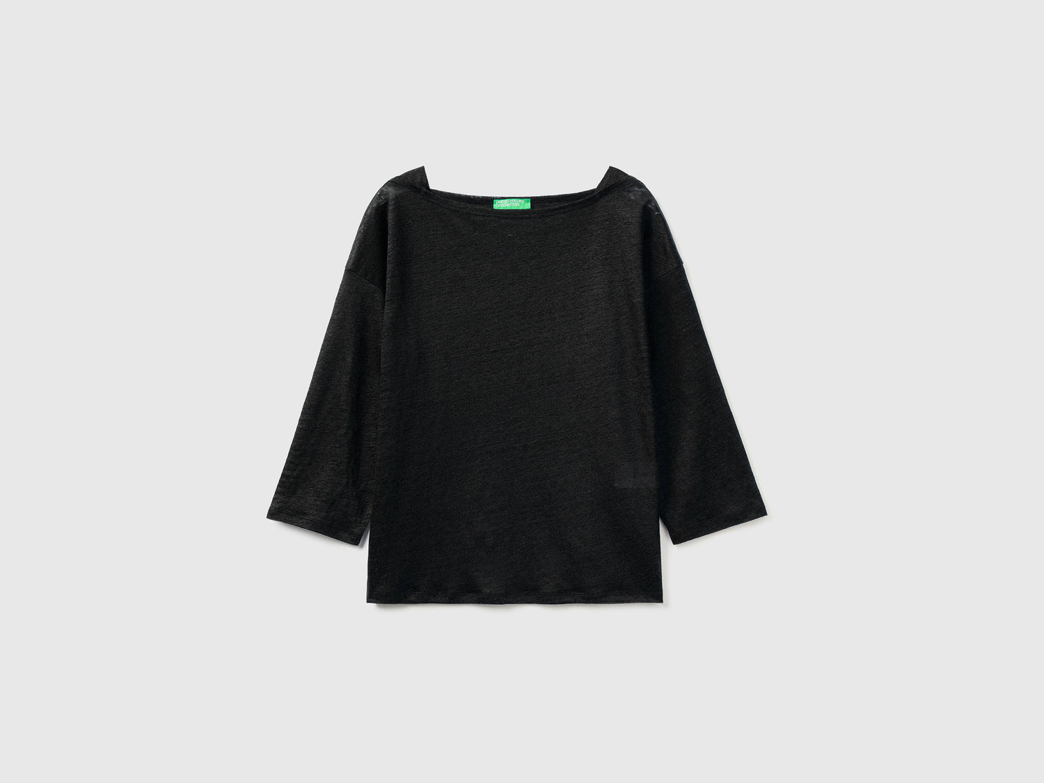 T-shirt in 100% lino con manica 3/4 da donna nero | Benetton Outlet