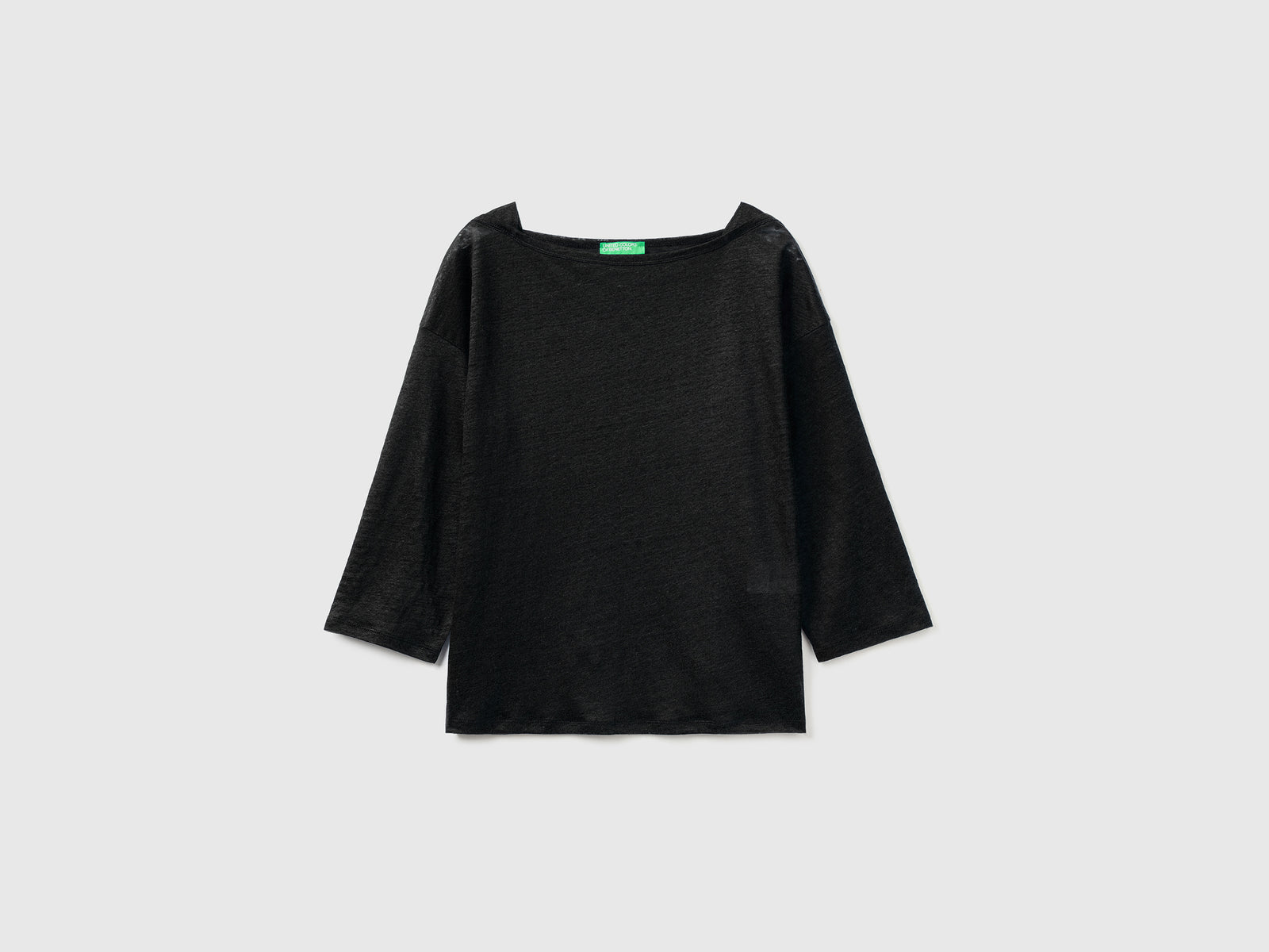 T-shirt in 100% lino con manica 3/4 da donna nero | Benetton Outlet