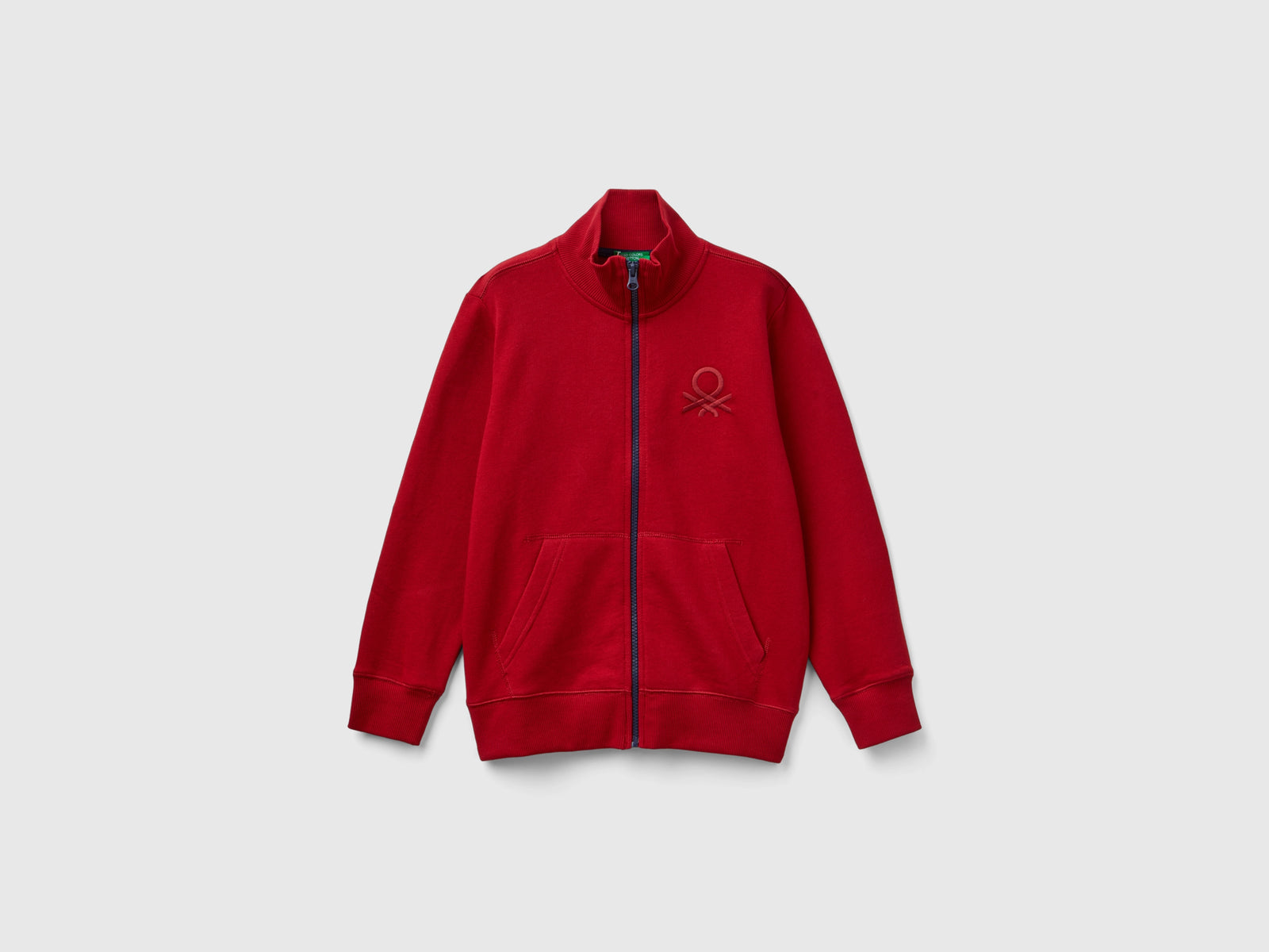 Felpa con zip in puro cotone da bambino rosso | Benetton Outlet