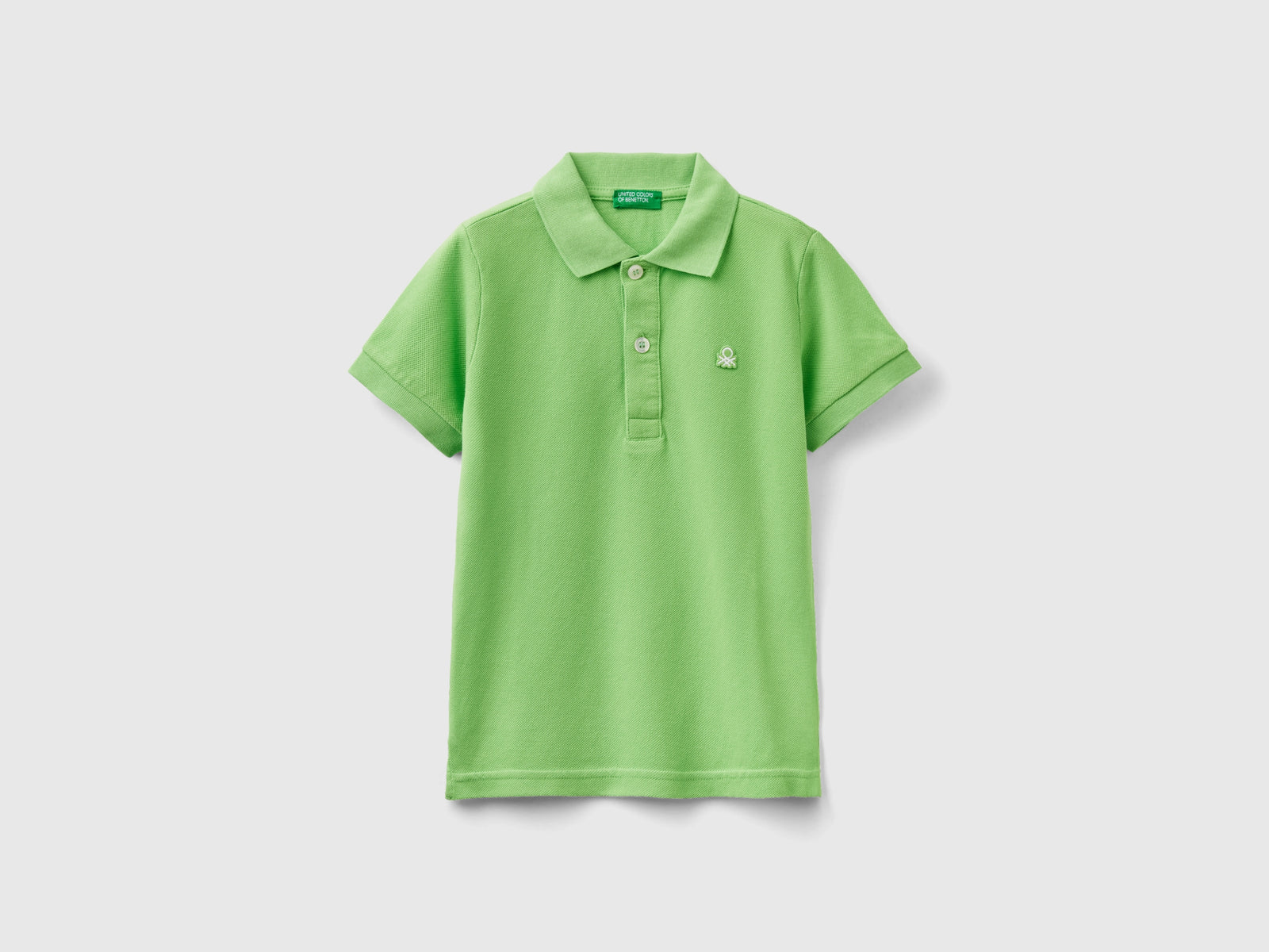 Polo manica corta in cotone biologico da bimbo verde chiaro | Benetton Outlet