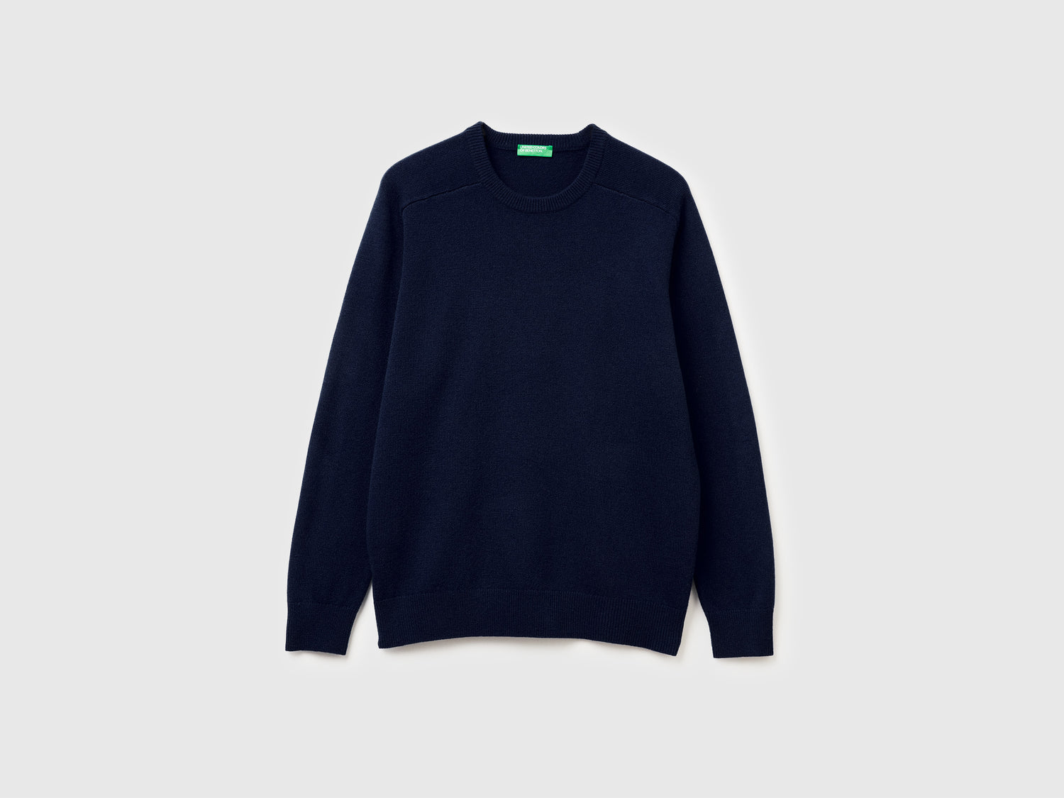 Maglia girocollo in pura lana Merino da uomo blu scuro | Benetton Outlet