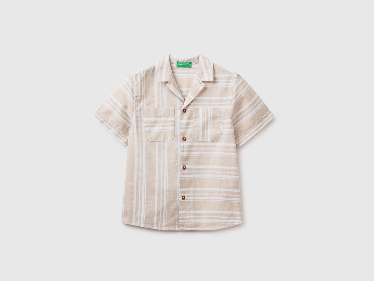 Camicia a manica corta in tela di puro cotone