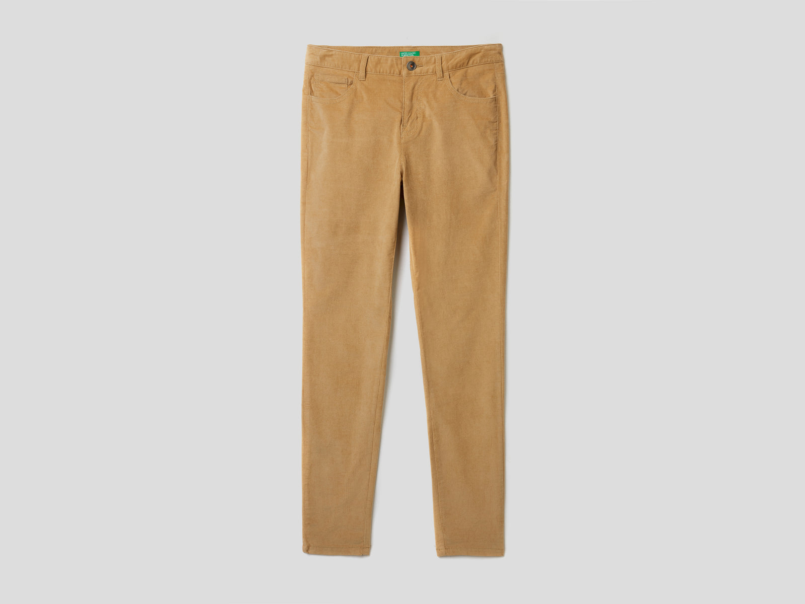 Pantaloni cinque tasche in velluto da donna beige | Benetton Outlet