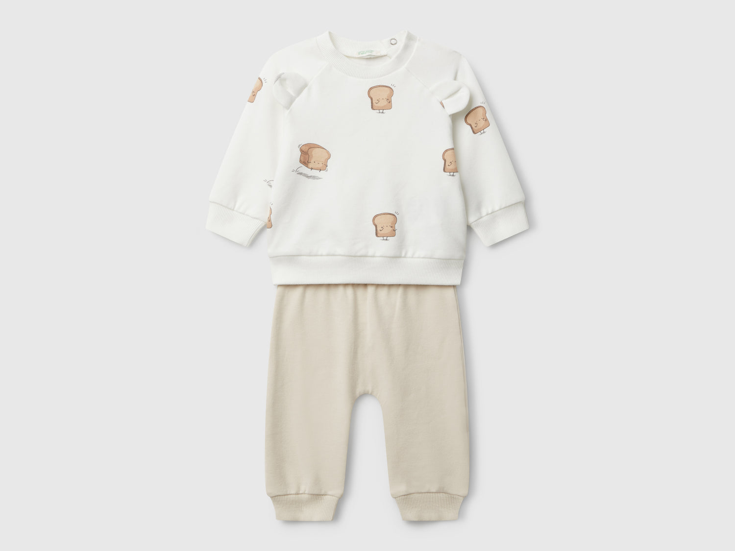 Completino in felpa con stampa da neonato bianco panna | Benetton Outlet