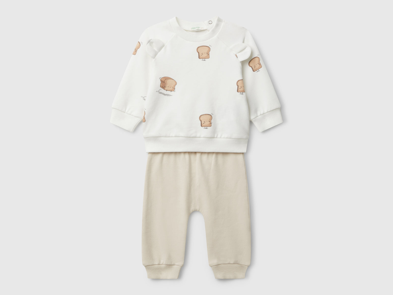 Completino in felpa con stampa da neonato bianco panna | Benetton Outlet