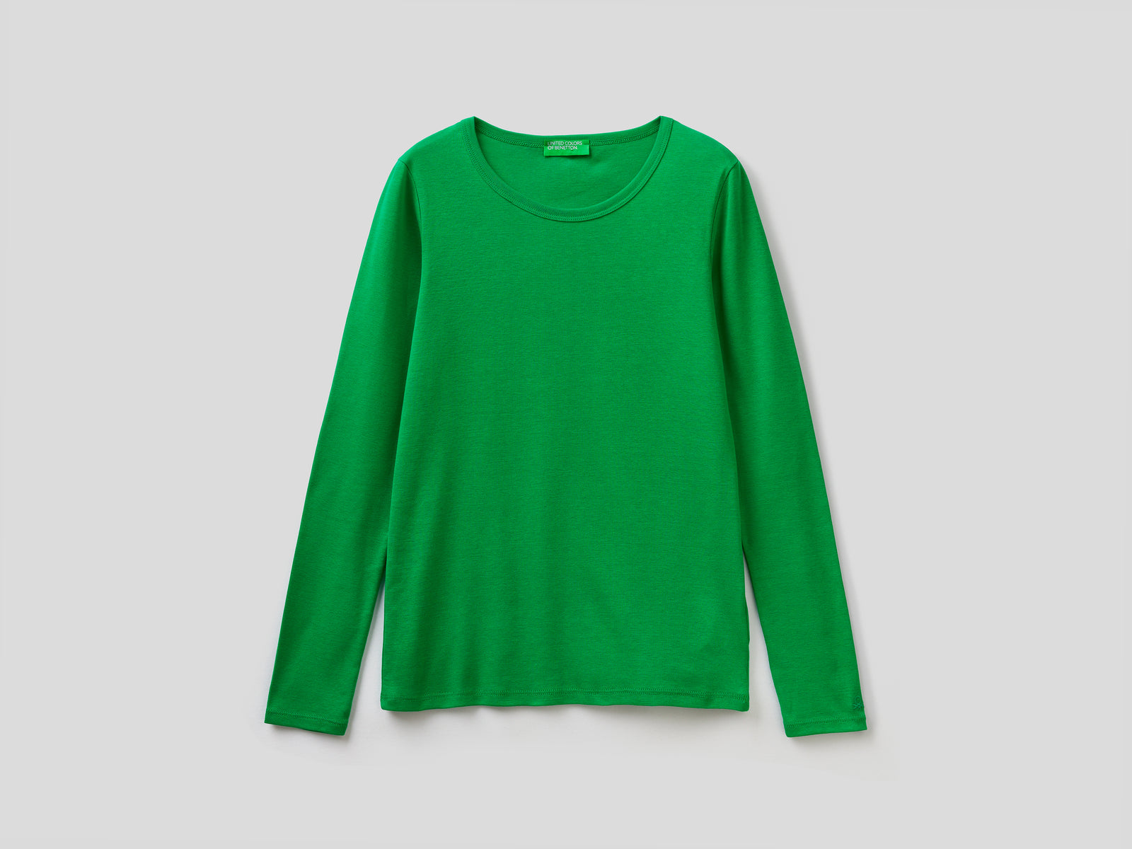 T-shirt a manica lunga in puro cotone da donna verde | Benetton Outlet