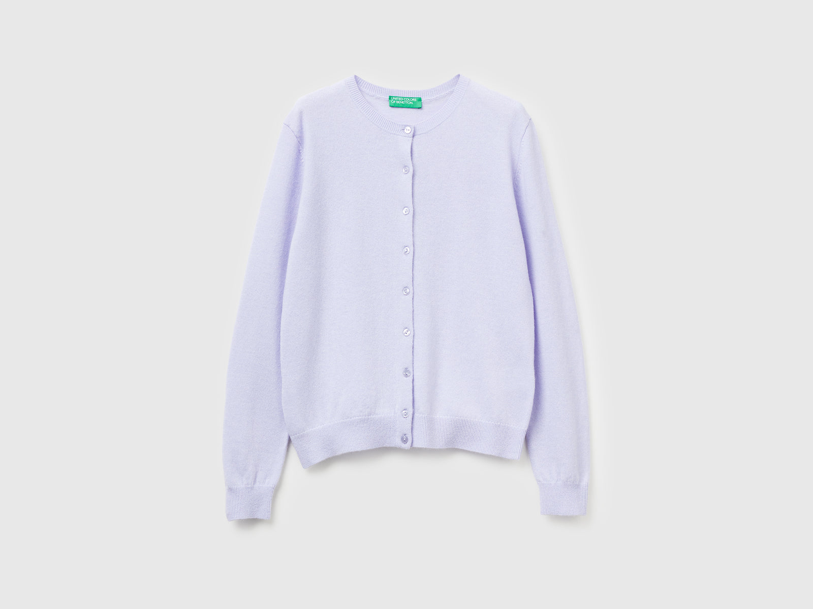 Cardigan girocollo in pura lana Merino da donna lilla | Benetton Outlet