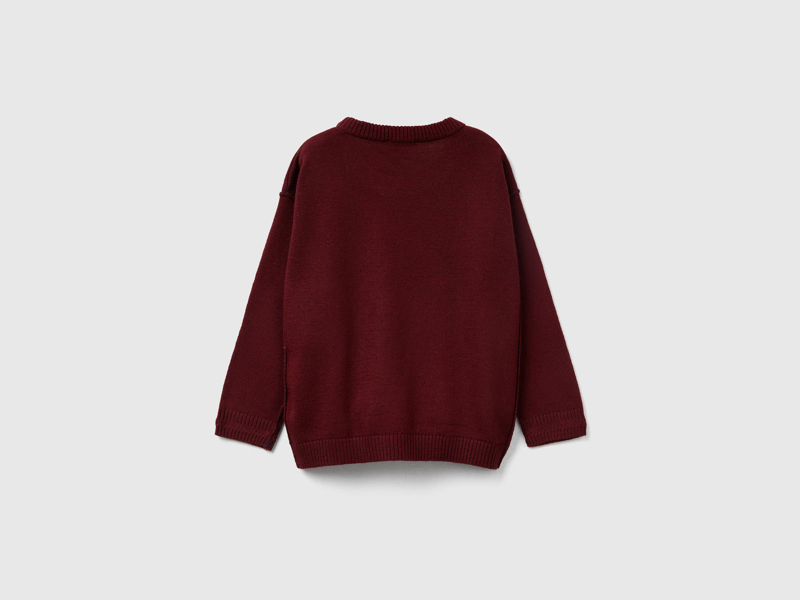 Maglia girocollo con ricamo da bimbo bordeaux 2 | Benetton Outlet