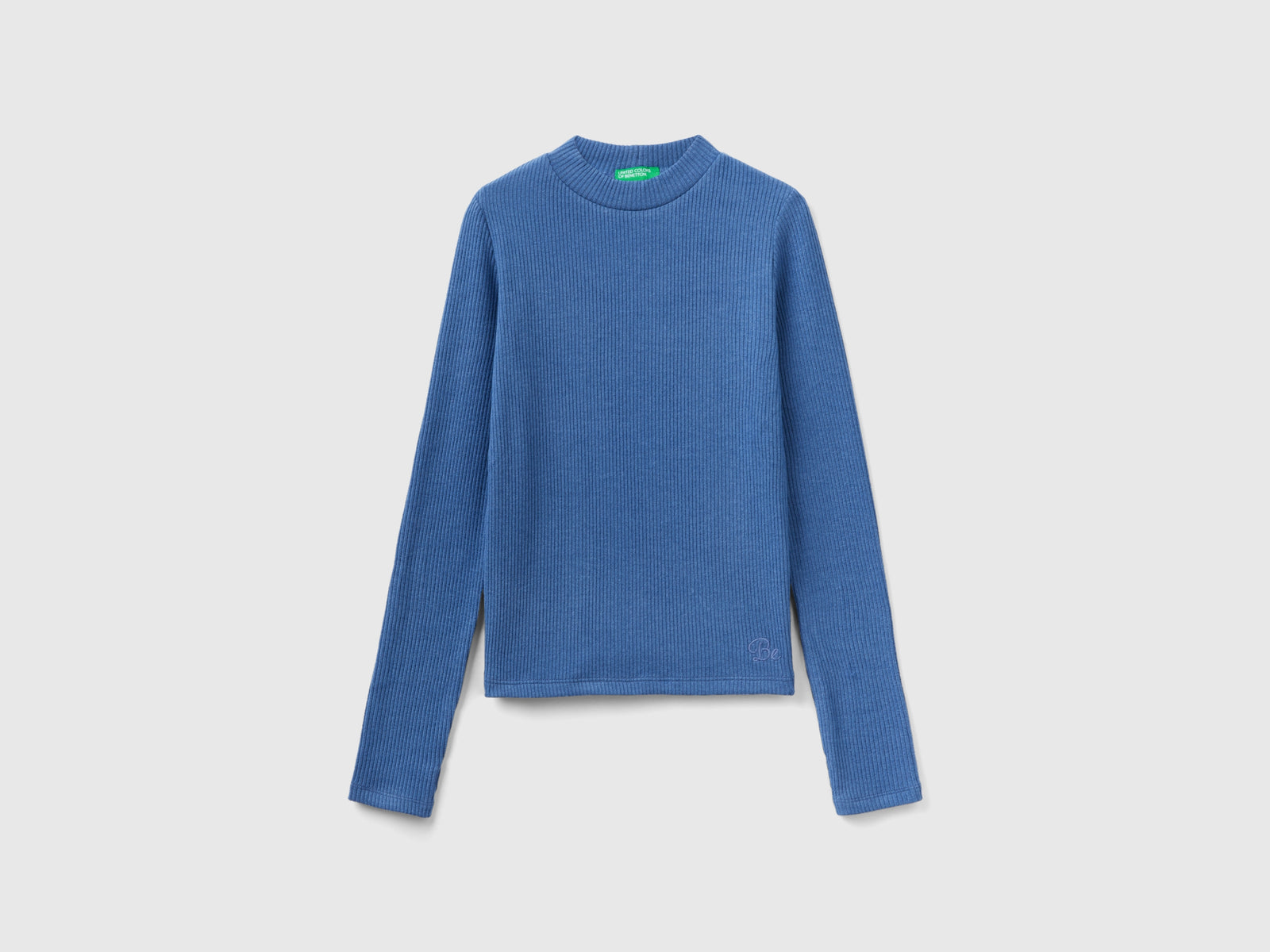 Calda t-shirt slim fit a costine da bambina avio | Benetton Outlet
