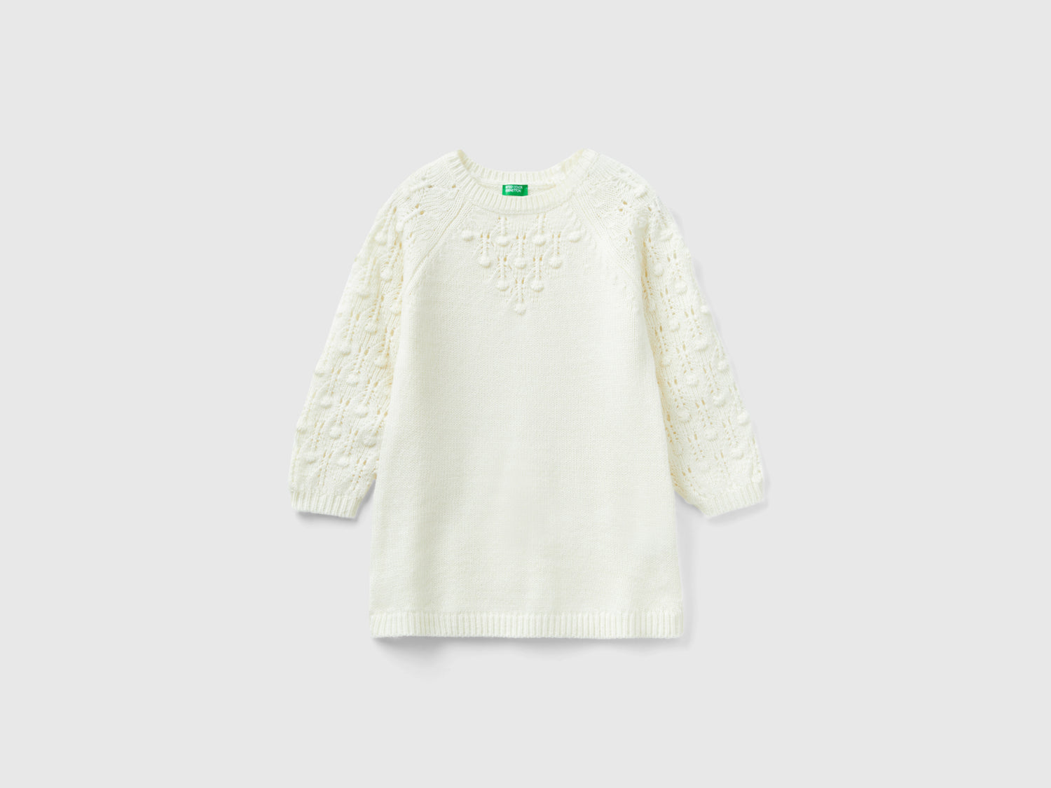 Vestito in maglia da bimba bianco panna | Benetton Outlet