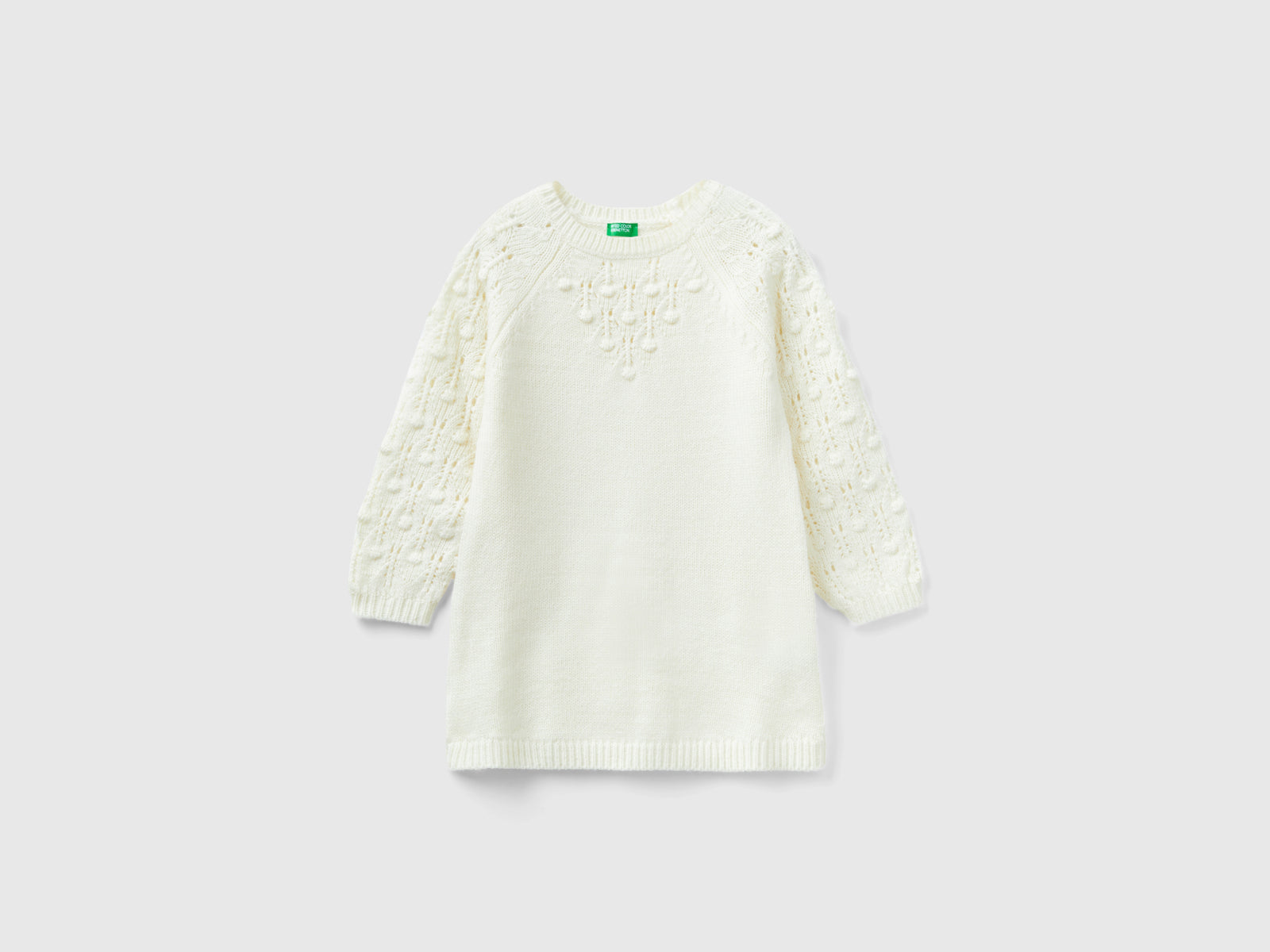 Vestito in maglia da bimba bianco panna | Benetton Outlet
