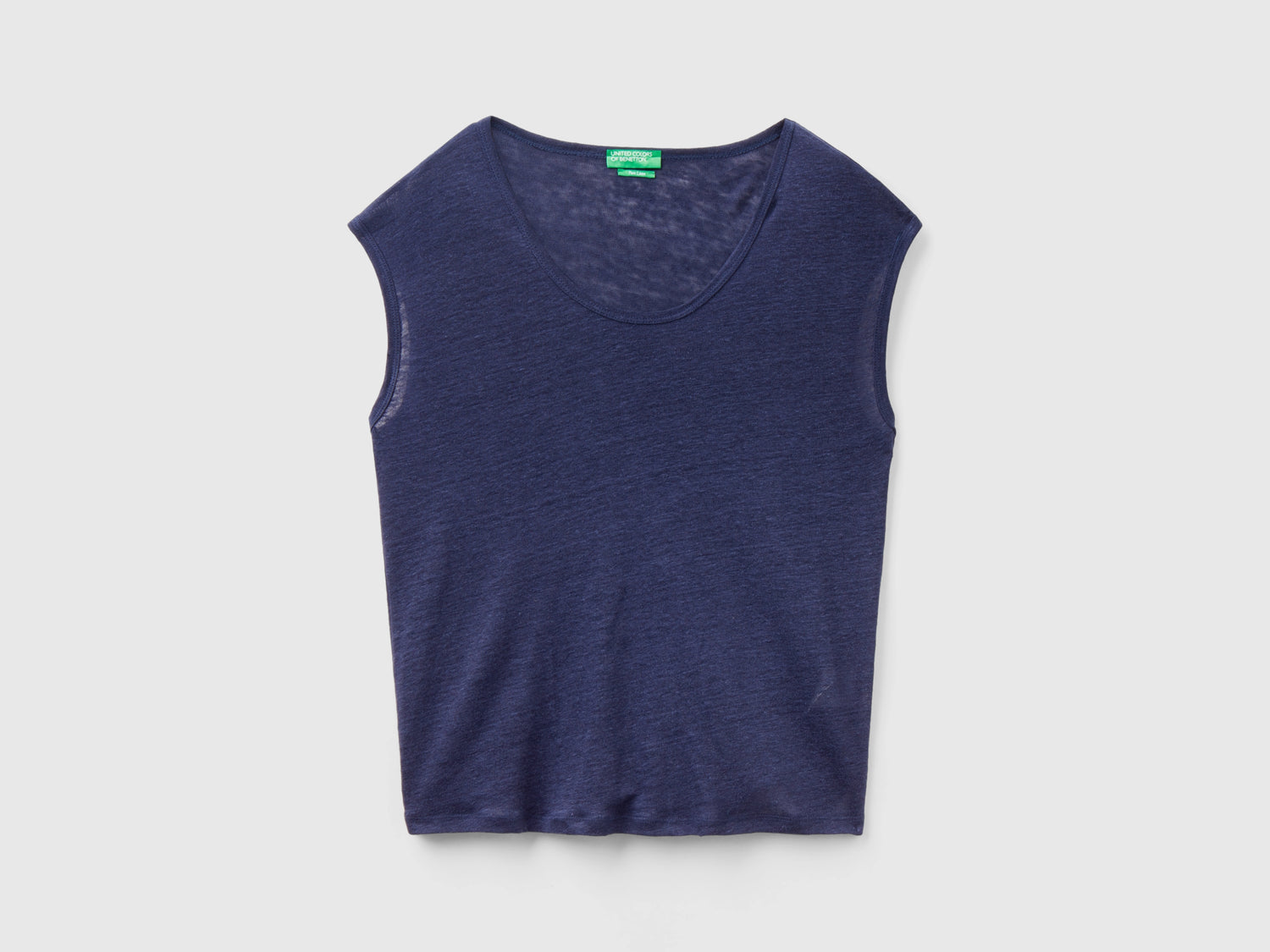 Maglietta scollo ampio in puro lino da donna blu scuro | Benetton Outlet