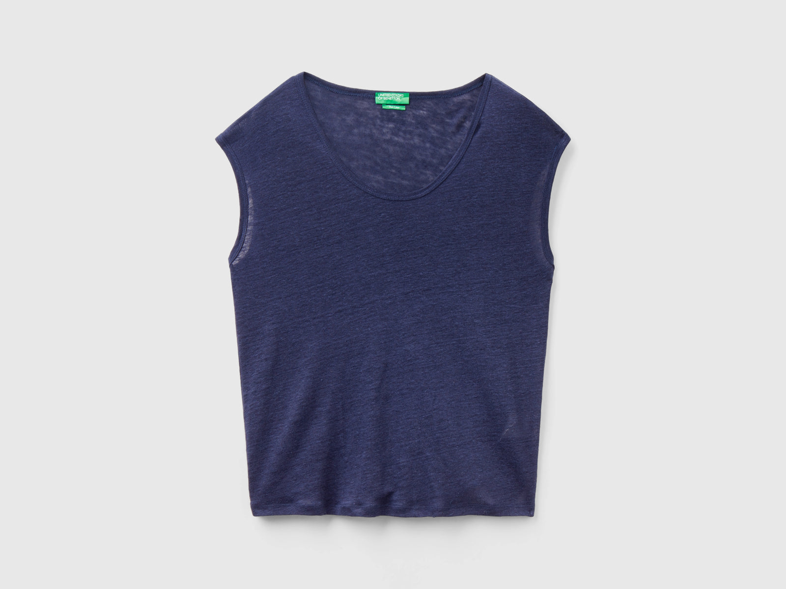 Maglietta scollo ampio in puro lino da donna blu scuro | Benetton Outlet