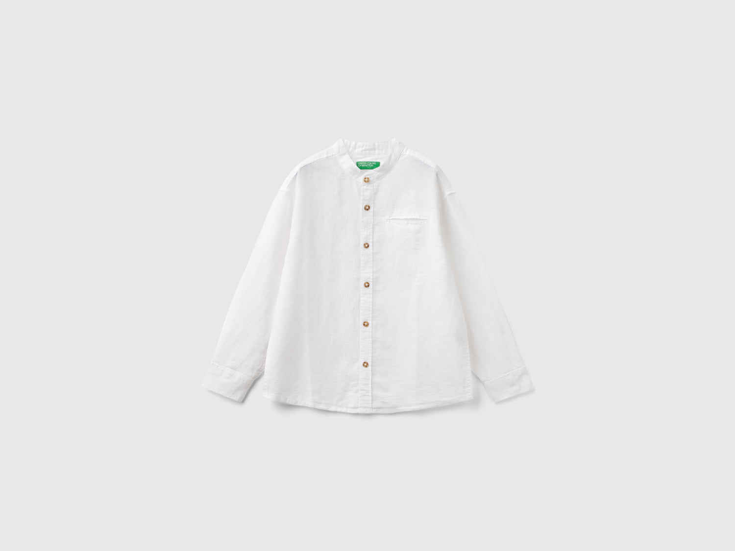 Camicia alla coreana in misto lino da bambino bianco | Benetton Outlet