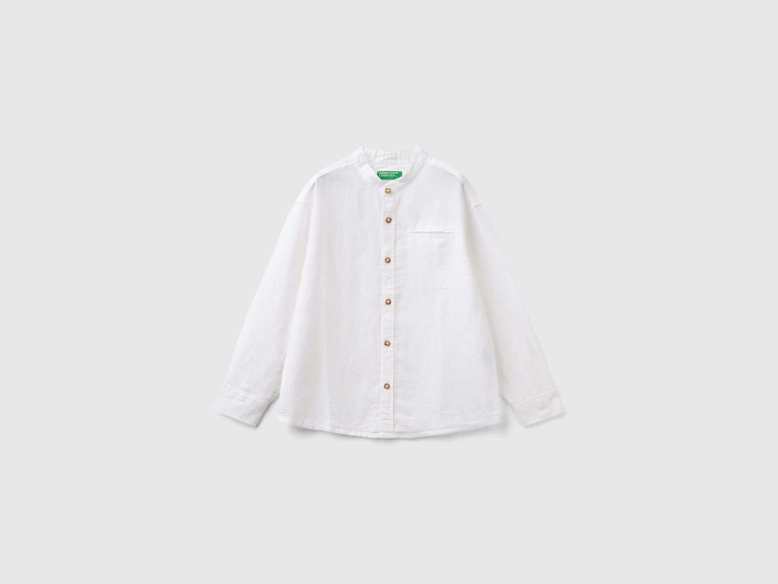 Camicia alla coreana in misto lino da bambino bianco | Benetton Outlet