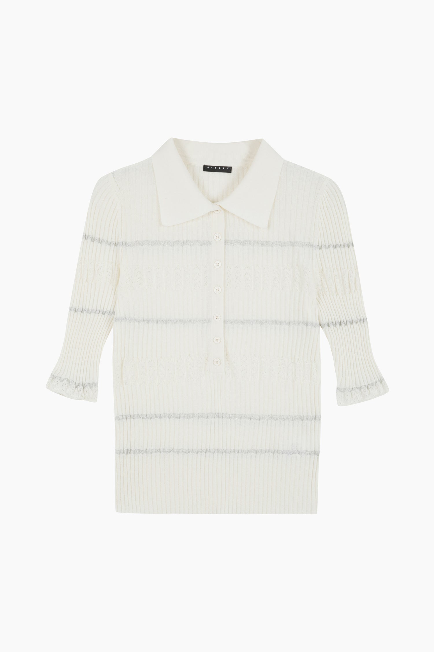 Maglia polo a costine da donna bianco | Sisley Outlet