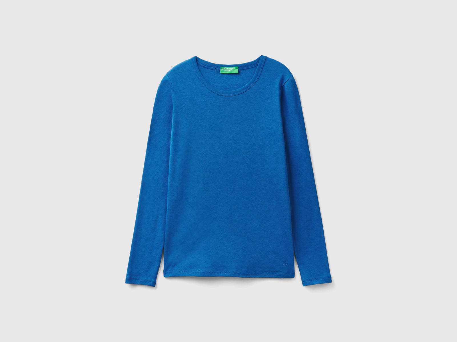T-shirt a manica lunga in puro cotone da donna blu | Benetton Outlet