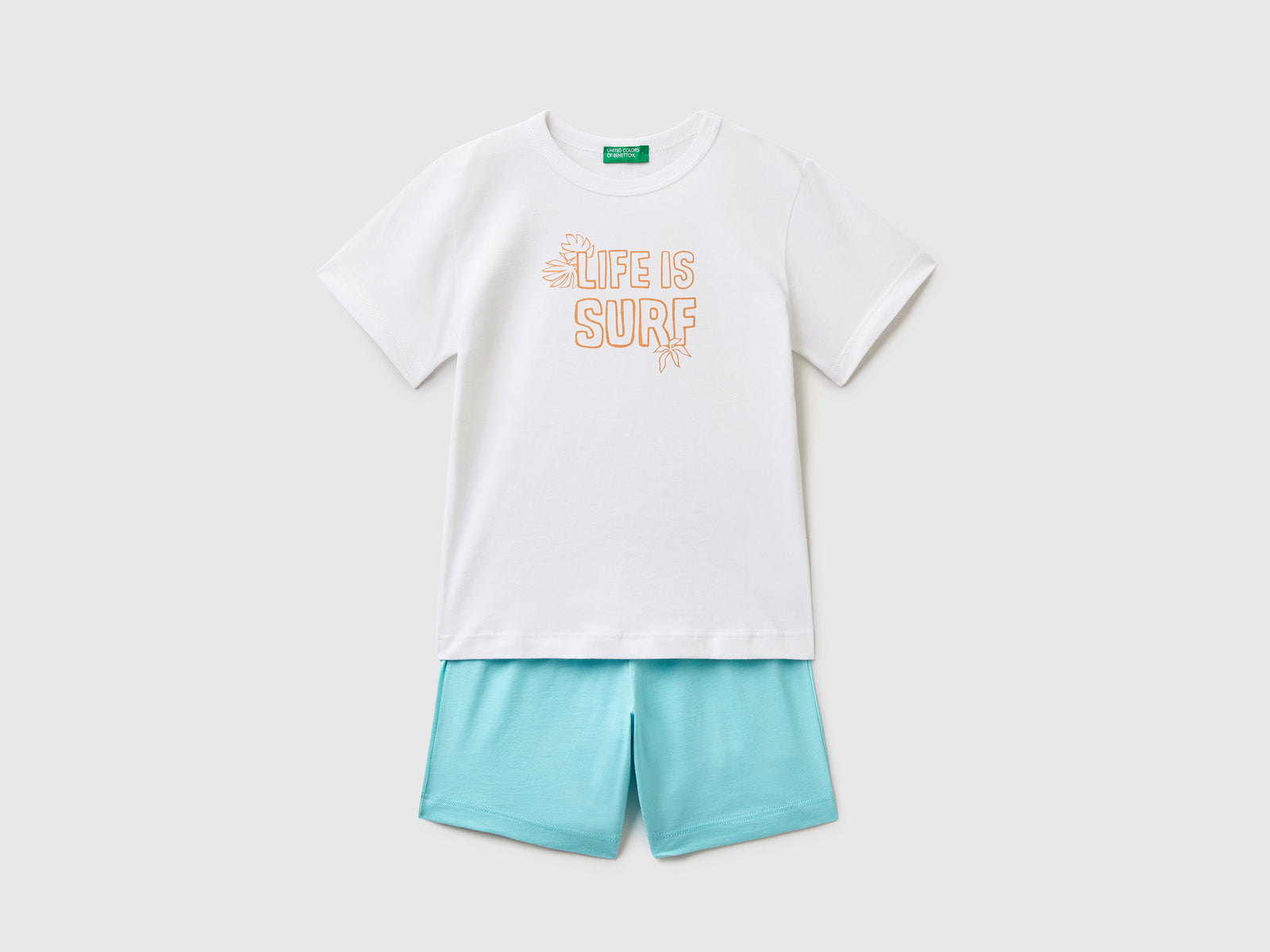 Completino coordinato in puro cotone da bimbo bianco | Benetton Outlet