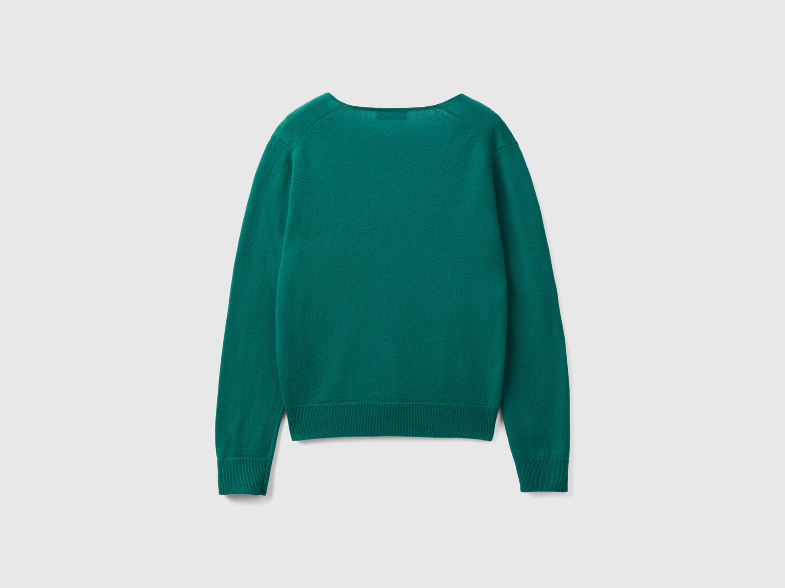 Forest green V-neck sweater in pure Merino wool da donna verde scuro 2 | Benetton Outlet