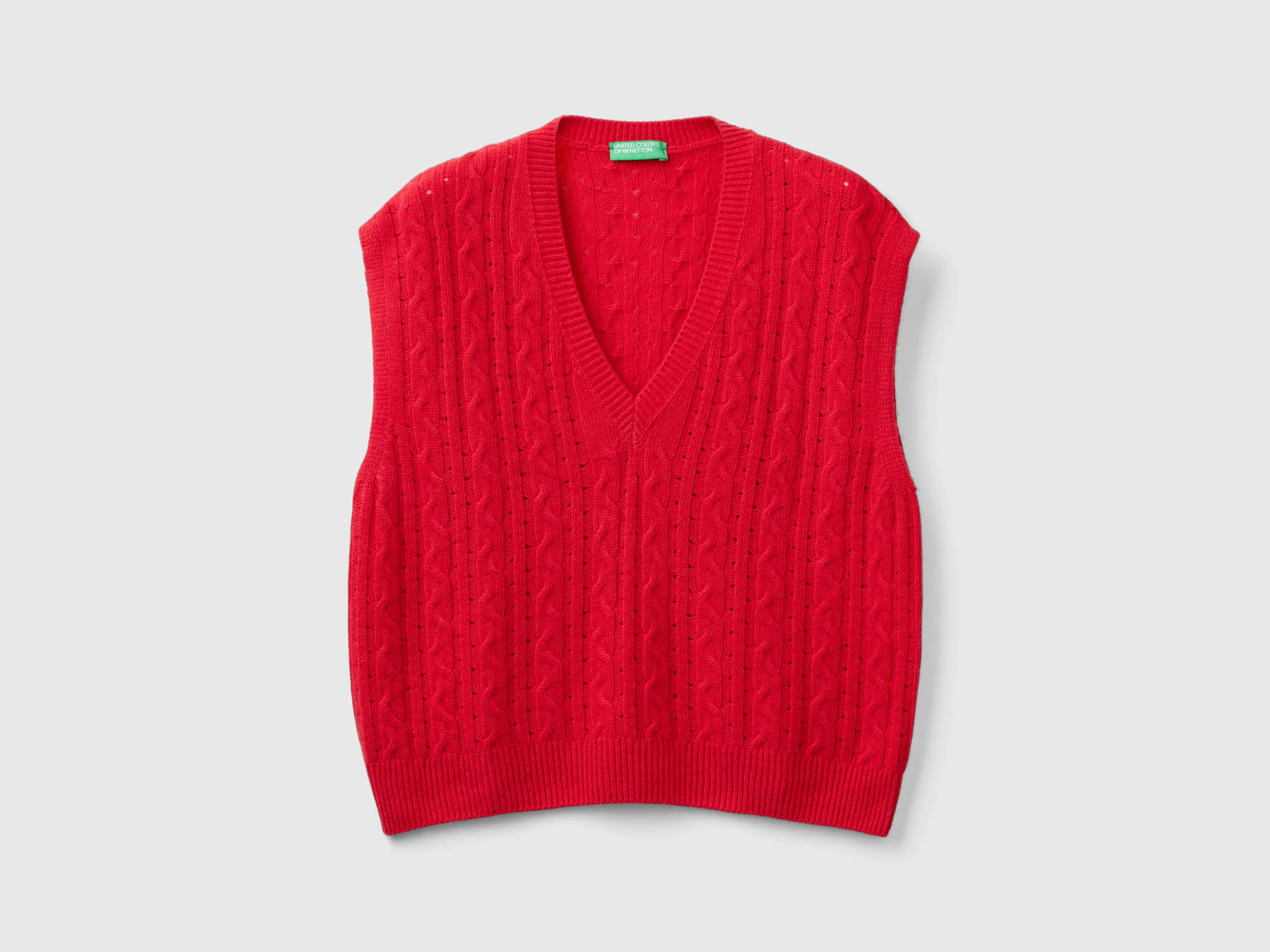 Gilet boxy fit con trecce e trafori da donna rosso | Benetton Outlet