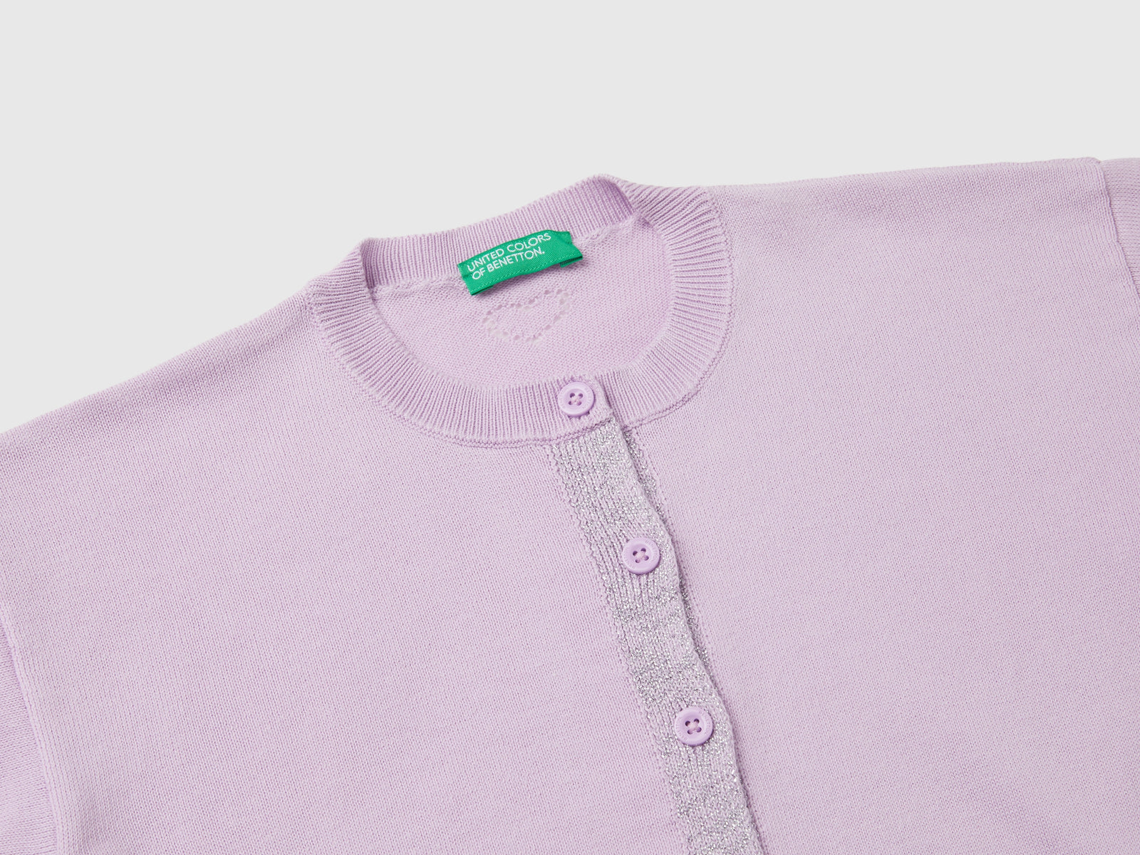 Cardigan con lurex in puro cotone da bimba lilla 3 | Benetton Outlet