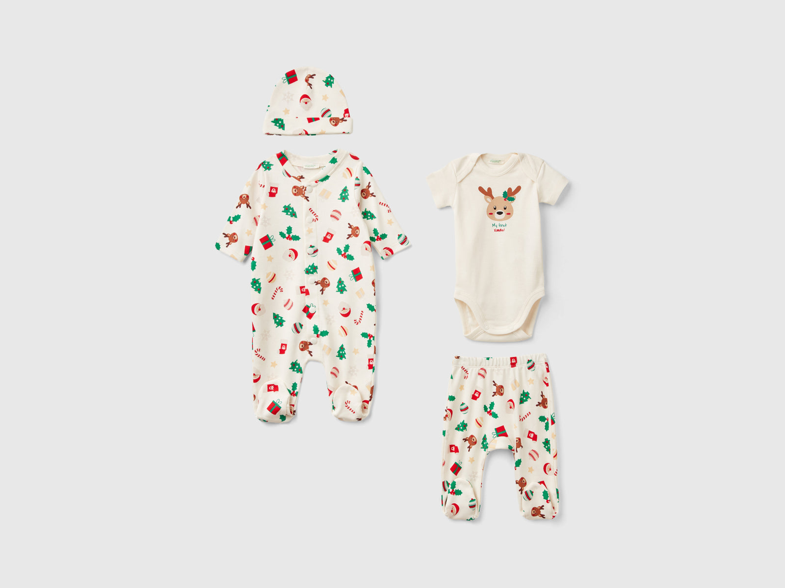 Set natalizio in puro cotone da neonato bianco panna | Benetton Outlet