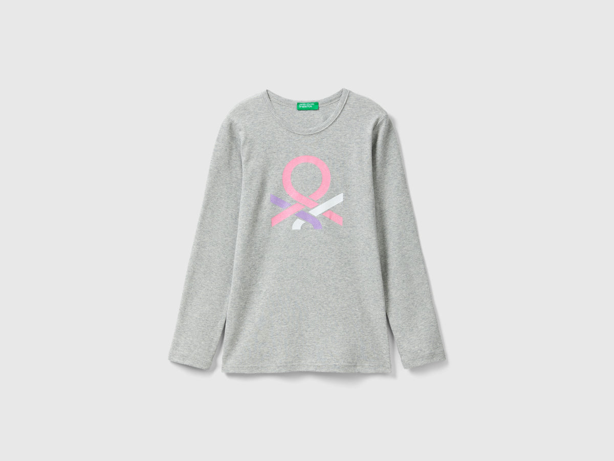 T-shirt manica lunga con stampa glitter