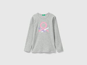 T-shirt manica lunga con stampa glitter