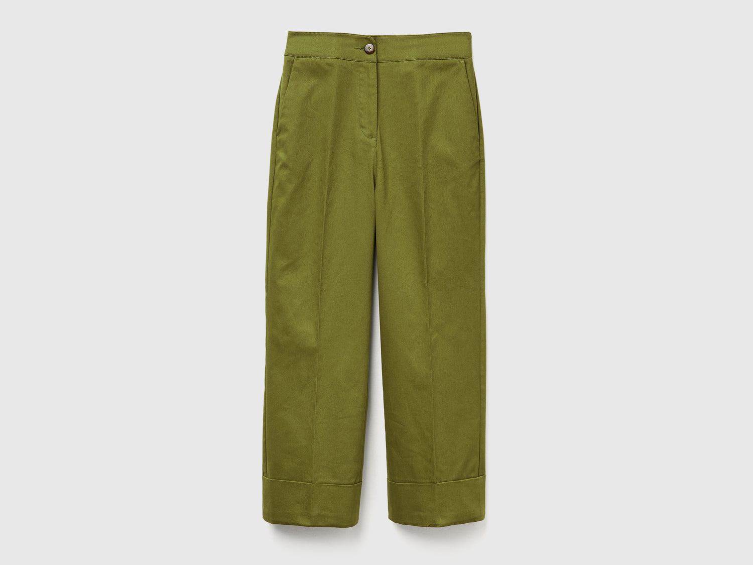 Pantaloni straight con risvolto da donna verde militare | Benetton Outlet